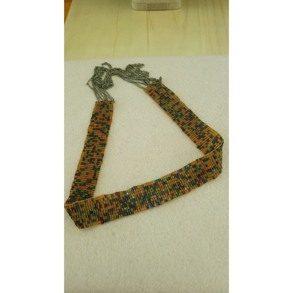 Vintage Southwestern Loom Beaded Necklace Multi Strand Chain 24" 31g Statement